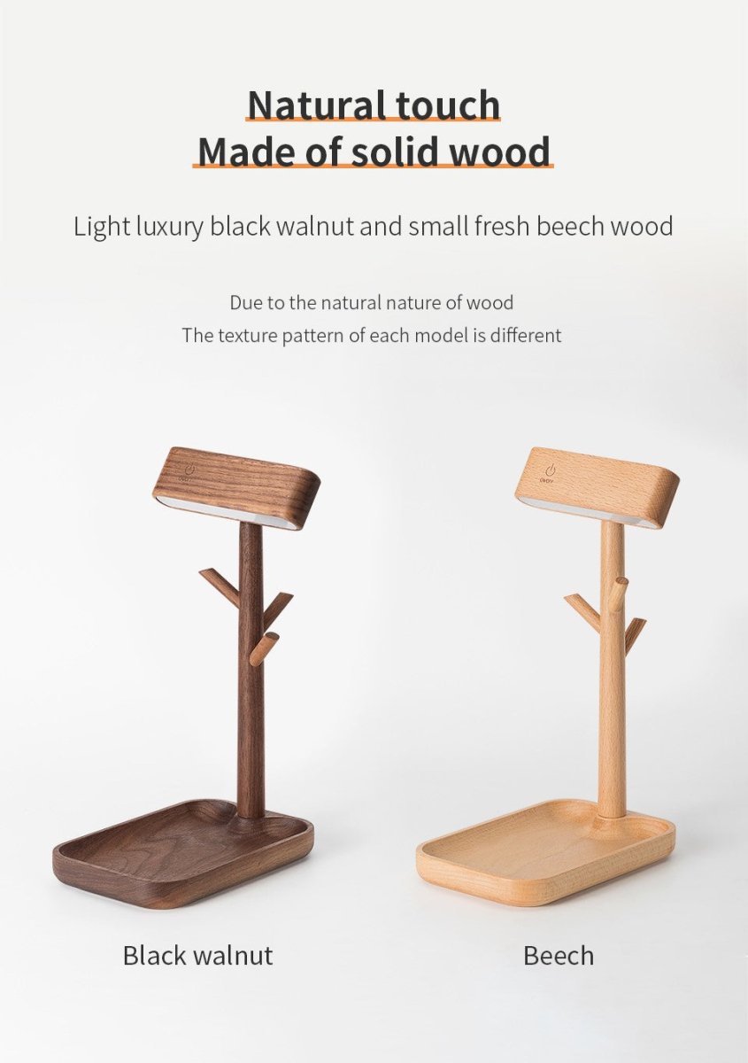 Lampe de table DEL en bois avec rangement intégré
