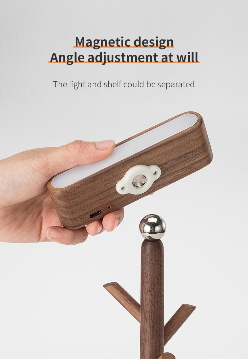 Lampe de table DEL en bois avec rangement intégré