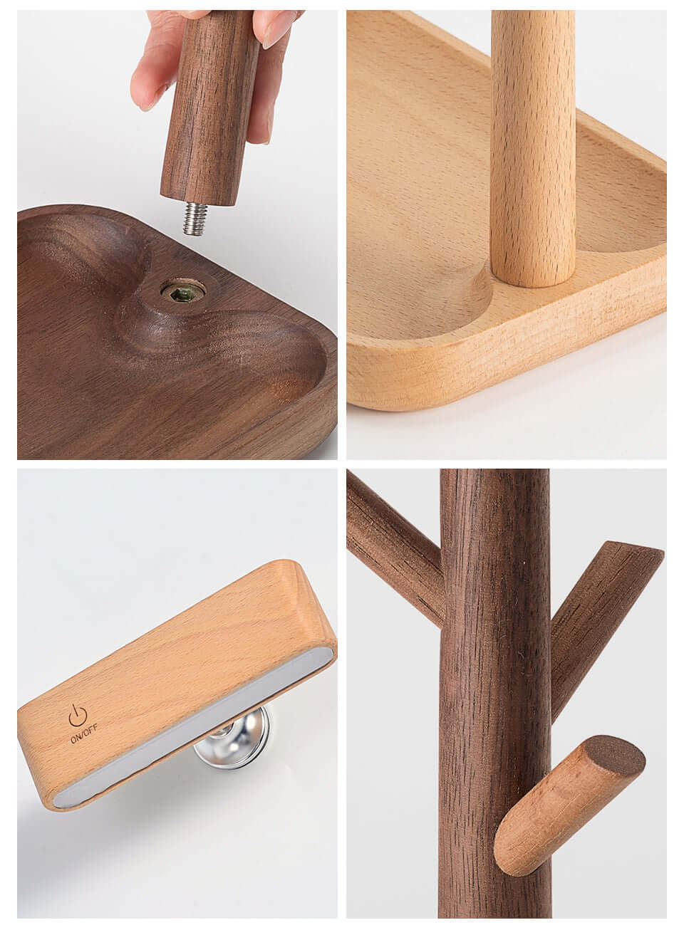 Lampe de table DEL en bois avec rangement intégré